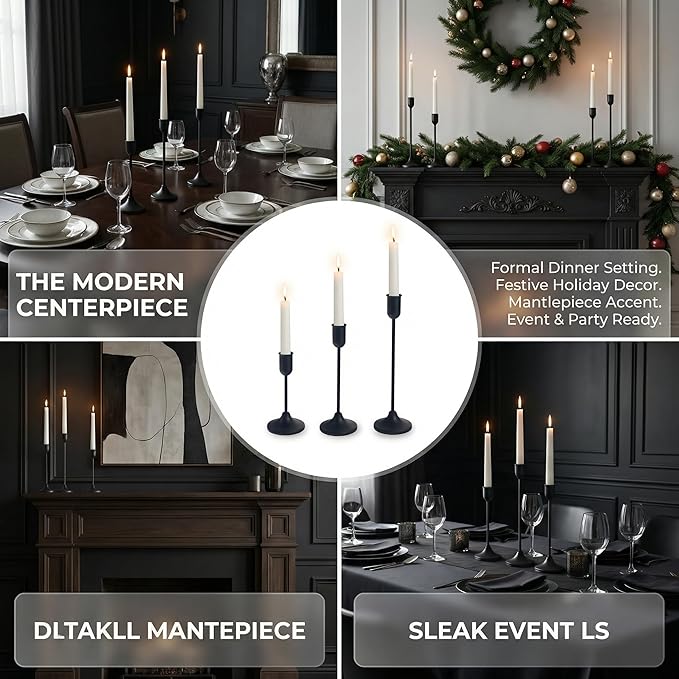 27 Pcs Black Candlestick Holders Set - Vintage Brass Taper Candle Holder for Pillar Candles - Modern Decorative Centerpiece for Wedding Fireplace Mantel Decor - Cozy Atmosphere Housewarming Gift