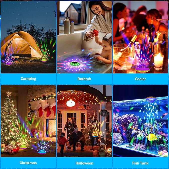 Floating Pool Lights, Upgraded Pool Lights with 6 Dynamic Lighting Effects, Rechargeable 4000mAh IP68 Waterproof Upper and Lower RGB Color Changing Light with Remote for Pond, Hot Tub 1 Pack