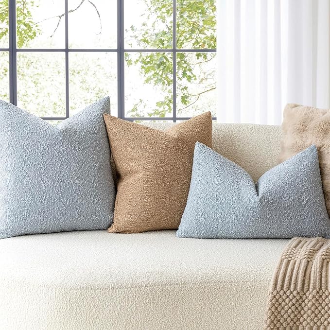 Foindtower Decorative Textured Boucle Throw Pillow Covers Accent Solid Pillow Cases Neutral Soft Cozy Couch Cushion Case for Chair Sofa Bedroom Living Room Home Decor 24 x 24 Inch,Taupe Khaki Camel