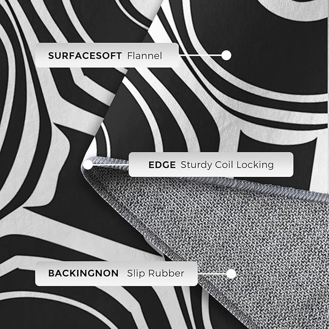 Black and White Geometric Rugs for Home Decor, 5x8 ft, Ring Circle Area Rugs for Living Room, Soft Non Slip Washable Modern Abstract Carpet Bedroom Decorations Dt-Ghf-31