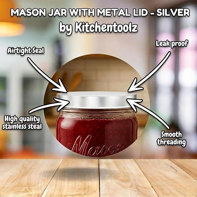 Kitchentoolz Half Gallon Glass Mason Jars with Extra Wide Mouth & Metal Lids - Airtight Food Storage & Canning Jars with Measurement Markings - 64 oz (4pk)