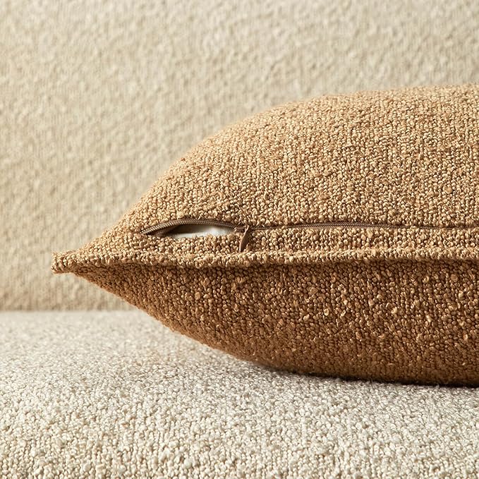 JUSPURBET 24x24 Pillow Covers Set of 2 Decorative Throw Pillow Covers Case for Couch Sofa Bed Soft Boucle Textured Cushion Covers with Hidden Zipper for Home Decor Living Room,Camel