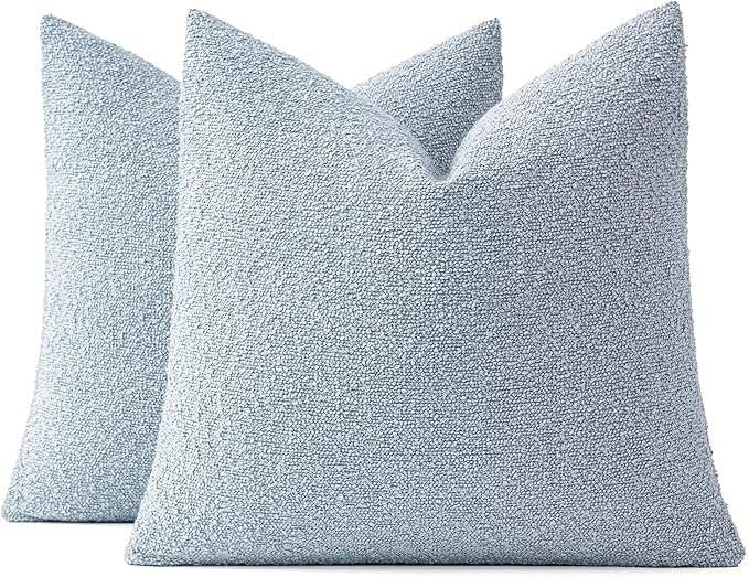 MIULEE 24x24 Decorative Euro Sham Throw Pillows for Bed Set of 2 Textured Boucle Neutral Winter Throw Pillow Covers Light Blue Accent Solid Couch Pillowcases Sofa Livingroom Home Decor