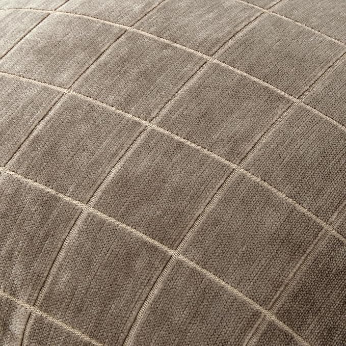 MIULEE Decorative Chenille Check Throw Pillow Covers Vintage Plaid Couch Pillows 18x18 Inch Set of 2 Neutral Boho Farmhouse Cushion Covers Modern Spring Home Decor for Sofa Bed Living Room Taupe Grey