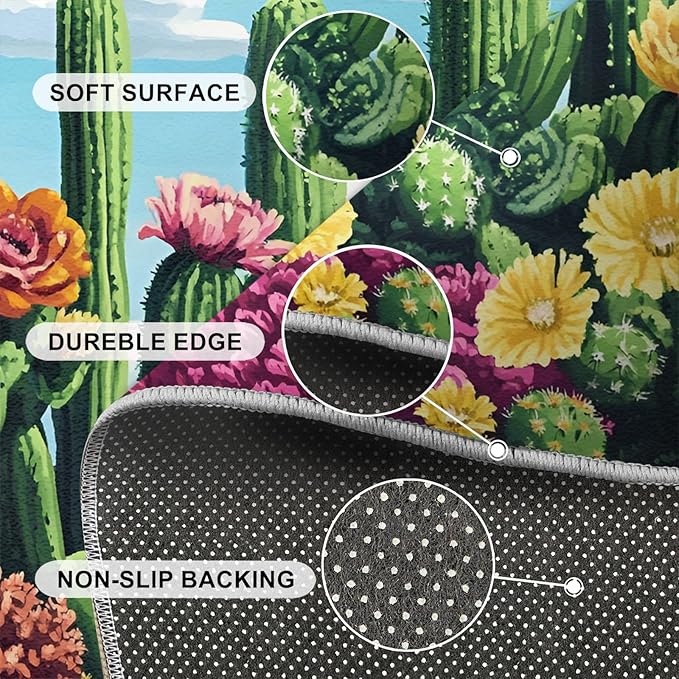 Cactus Living Room Rugs, Desert Oasis Area Rugs 5x8 Rug Succulents Non-Slip Washable Rugs Stain Resistant Rug Low-Pile Throw Rug for Bedroom Dining Room Office