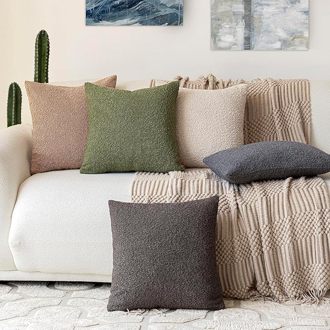 Foindtower Decorative Textured Boucle Throw Pillow Covers Accent Solid Pillow Cases Neutral Long Body Lumbar Couch Cushion Case for Chair Sofa Bedroom Living Room Home Decor 14x36 Inch,1PC,Green