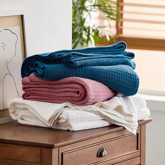 Bedsure Gentlesoft 100% Cotton Blanket Queen Size for Bed - Breathable and Soft, Thick Cozy Waffle Weave Christmas Blanket Gift for Women, Dusty Rose, 90x90 Inches