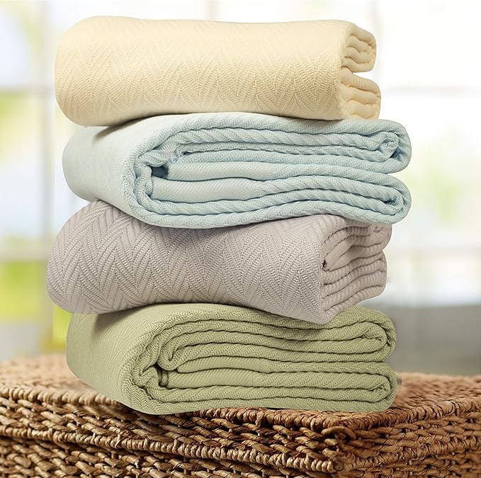 Threadmill Luxury Cotton Blankets for Queen Size Bed | All-Season 100% Cotton Queen Size Blanket | Herringbone Cozy, Soft Breathable Fall Thermal Blanket fits Full Size Bed | Light Grey
