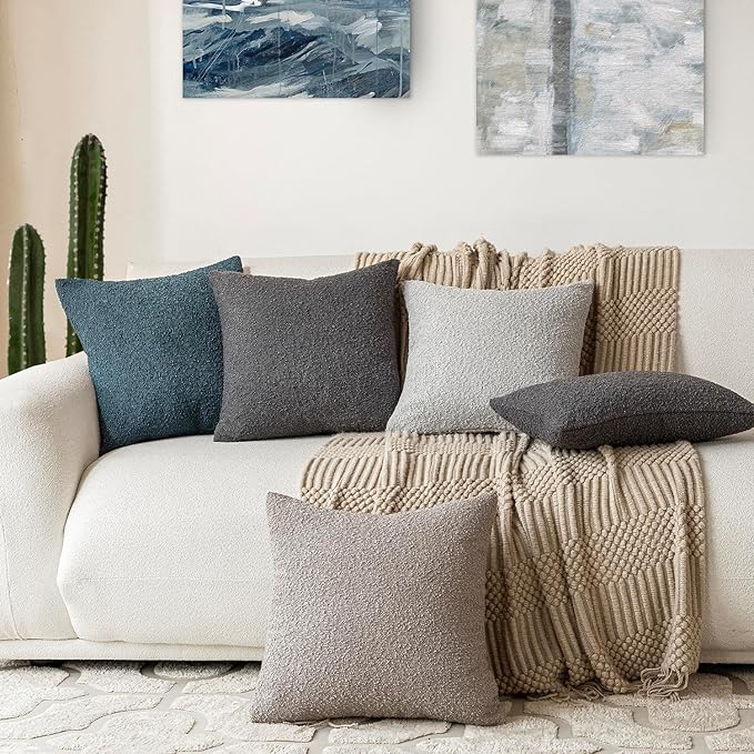 Foindtower Decorative Boucle Throw Pillow Covers Accent Solid Pillow Cases Cozy Soft Textured Couch Cushion Case for Chair Sofa Bedroom Living Room Home Decor 22 x 22 Inch,Blue