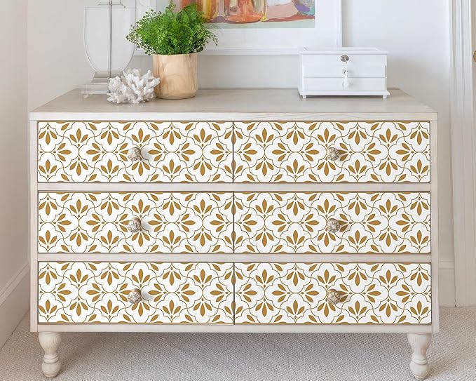 FLFK Wallpaper Border Gold and White Patterns Peel and Stick Wall Border Self Adhesive Wallpapers for Living Room Bedroom Kitchen Bathroom 7"x240"