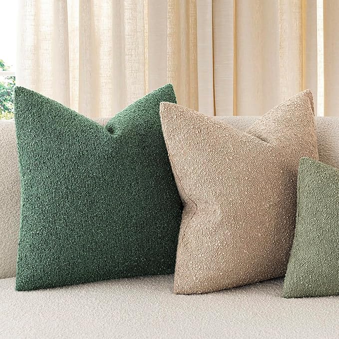 Foindtower Decorative Textured Boucle Throw Pillow Covers Accent Solid Pillow Cases Neutral Soft Cozy Couch Cushion Case for Chair Sofa Bedroom Living Room Home Decor 24x24 Inch,1PC,Pine Green