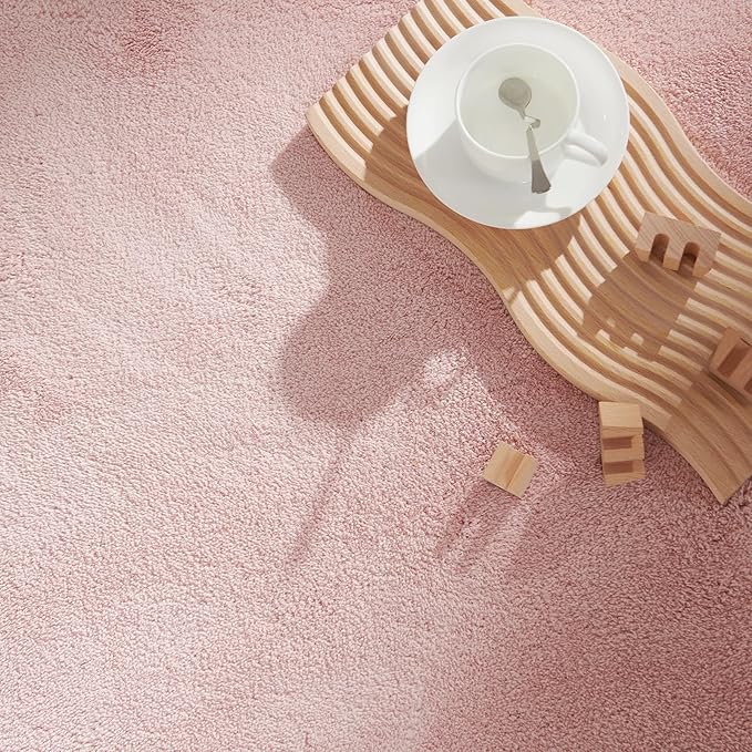 jinchan Solid Plush Area Rug 4x6 Performance Shaggy Washable Rug Indoor Soft Modern Faux Wool Cozy Non Slip Carpet for Living Room Kids Room Bedroom Dining Room Nursery Pink