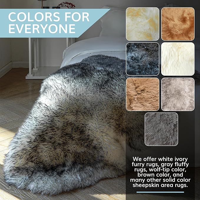 WaySoft New Zealand Sheepskin Area Rug – Genuine Fluffy Wool, Multiple Sizes, Bedroom or Living Room Decor(2ft x 3ft,Grey Beige)