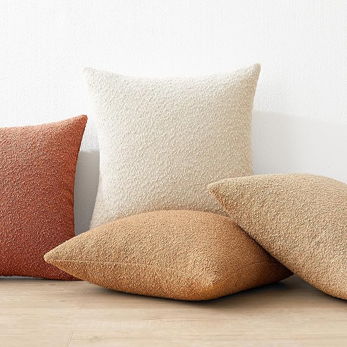 Mixhug Decorative Boucle Throw Pillow Covers, Rust, 20 x 20 Inches, Pack of 2 - Textured Boho Pillow Covers for Couch and Bed