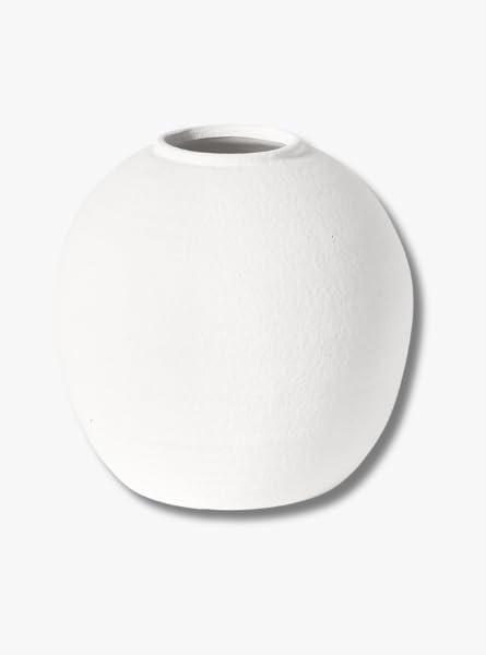 Crystal Modern Vase, Textured Round Belly Concrete Vase in Black or White, Available in Medium and Large Sizes, Decorative Accent for Floral Arrangements and Home Décor (White, Medium)