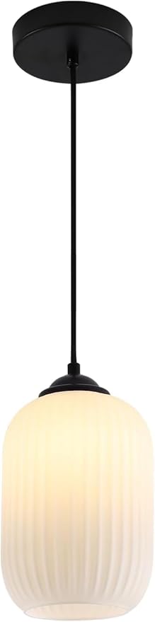 KCO Lighting Small Black Pendant Lighting Striped Glass Pendant Light Milk Glass Pendant Lights Kitchen Island Modern Farmhouse Hanging Pendant Light for Dining Room Living Room