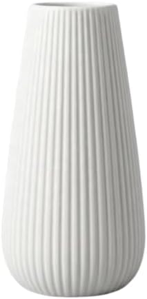 Luxury White Ceramic Vase, Modern Ribbed Fluted Design, Flower Vase for Home Decor, Cute Vase for Pampas Grass, Living Room, Dining Table, Farmhouse, Office, Bedroom, Kitchen Shelf