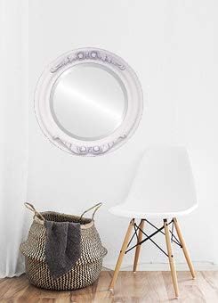 OVALCREST Round Beveled Wall Mirror for Home Decor - Florence Style - Linen White - 34x34 Outside Dimensions