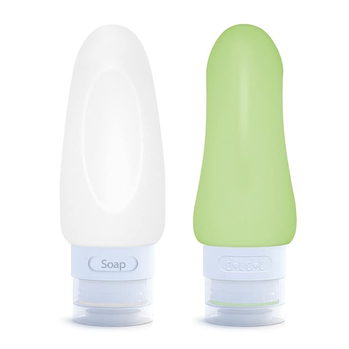 Dot&Dot Leak Proof Travel Bottles for Toiletries - 4 Pack Silicone Toiletry Containers - Shampoo and Conditioner Bottles With TSA Quart Bag - 2 oz Size