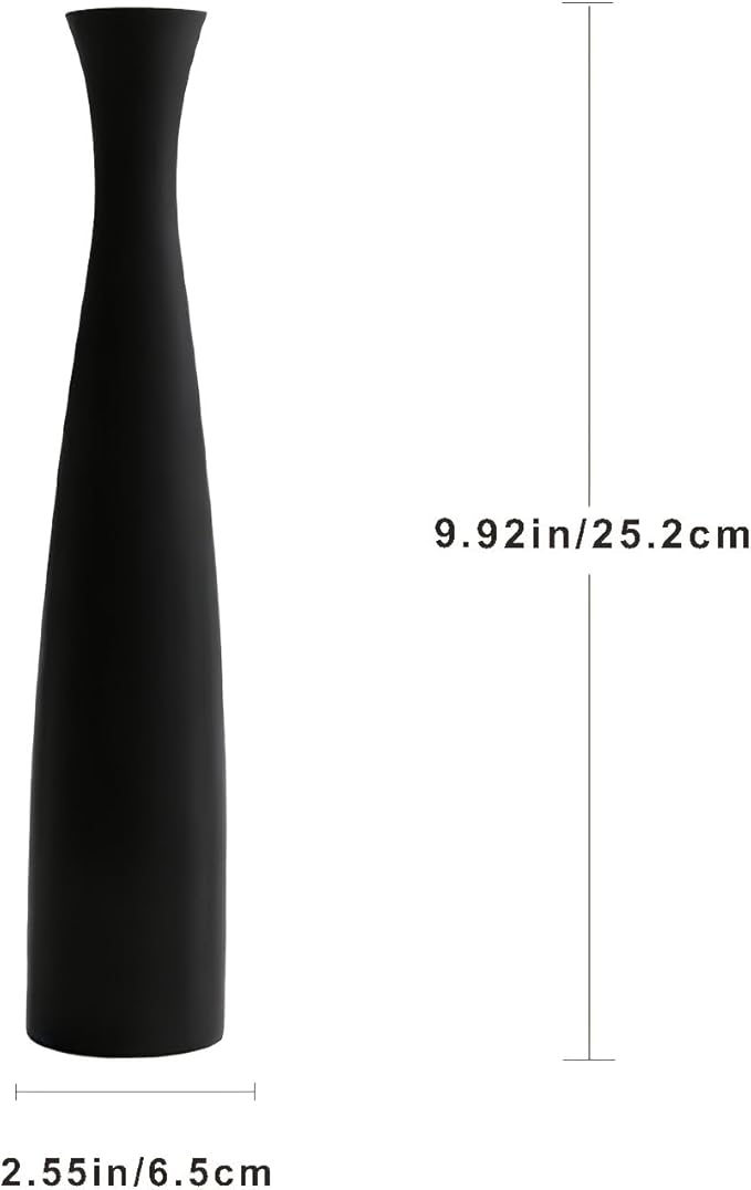 Matte Black Vase 2PCs| Minimalist Vase for Home Decor | Tall Skinny Vases | 3D Printed Plastic Faux Ceramic Cylinder | Aesthetic Single Stem Holder for Wedding Living Room Table Centerpiece (Black)
