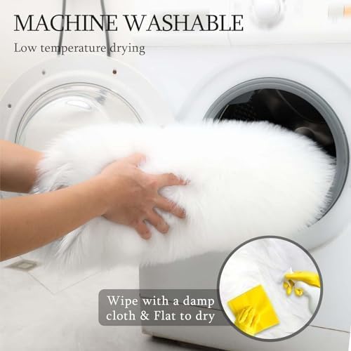 Faux Fur Rug Runner 2x6 ft White - Machine Washable Super Soft Plush Shaggy Fluffy Area Carpet,Sheepskin Rug Fuzzy Floor Mat for Bedroom, Sofa,Living Room, Bedside, Nursery & Kids Room