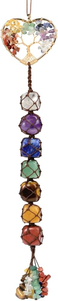 Handmade Crystal Window Car Hanging Ornaments 7 Chakra Home Decoration Feng Shui Ornament Car Decoration Christmas Decorations Ornaments (Chakra- Heart Shape)
