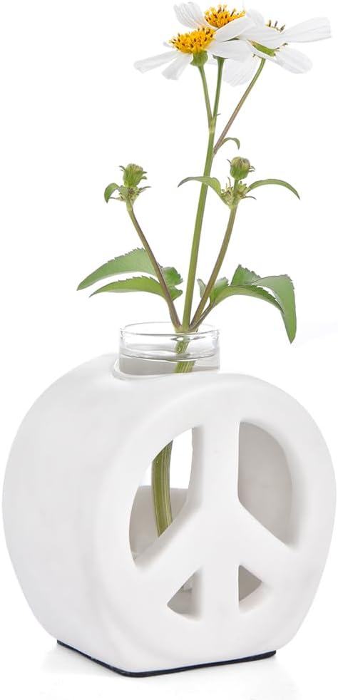 ORGJ Propagation Vase for Plants with Glass Tubes - Dual Function Ceramic Hydroponic Planter & Reed Diffuser, Peace Design Propagation Station