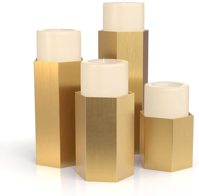 Pilgrim Home and Hearth Luxury Brass Hexagon Candle Holder 6 inchs Tall