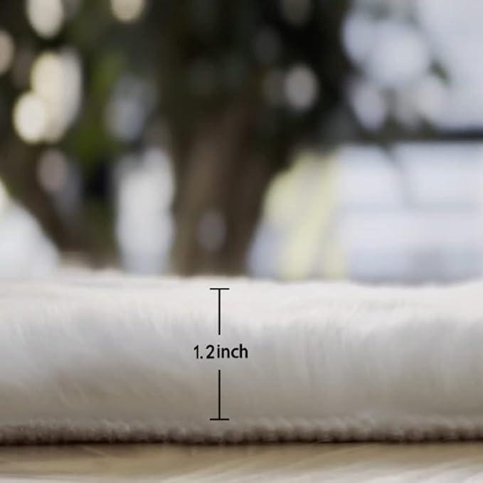 White Washable Faux Fur Area Rug - 8x10, Fluffy Boho Rectangle Rug for Living Room, Bedroom & Teen Room Home Decor