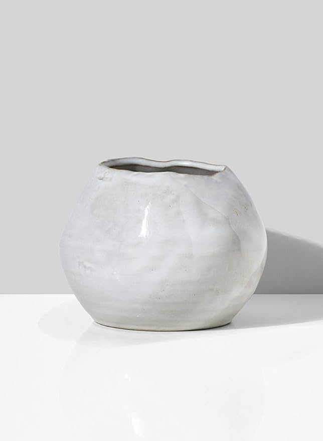 Serene Spaces Living Glazed Ceramic Fishbowl Vase, Set of 4- Centerpiece for Vintage Weddings, Events, Measures 4" Tall and 5" Diameter