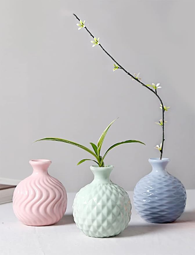 GeLive Ikebana Vase Bud Flower Arrangement Hydroponics Macaron Colorful Ceramic Decorative Vase (Pink)