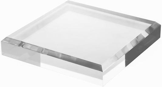 CiaoHER 1in Thickness Beveled Acrylic Square Display Block Clear Polished Pedestal Stand Riser (8x8, 1pack)