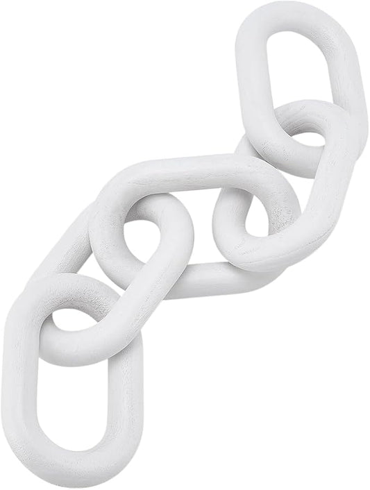 WADORN Wood Chain Link Decor, 5 Link Chain Display Decorations Book Shelf Decor Wooden Home Decorative Chains Rustic Coffee Table Ornament Chains for Living Room Accents Modern Farmhouse, White