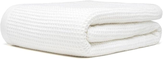GOTS Certified Organic Cotton Waffle Weave Blanket, Twin Bed Blanket, 66"X90"Cozy Throw Blanket for Couch, Modern Home Decor, Throw Blankets, Comfy Waffle Blanket & Soft Bed Blankets - White