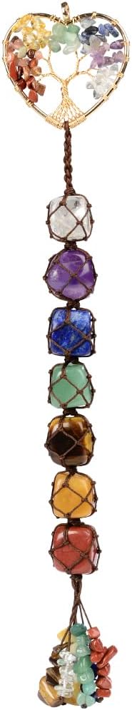 Anjiucc Handmade Crystal Chakra Swing Pendant Mirror Hanging car Accessories Tree of Life Stone Tree feng Shui Home Decoration Window