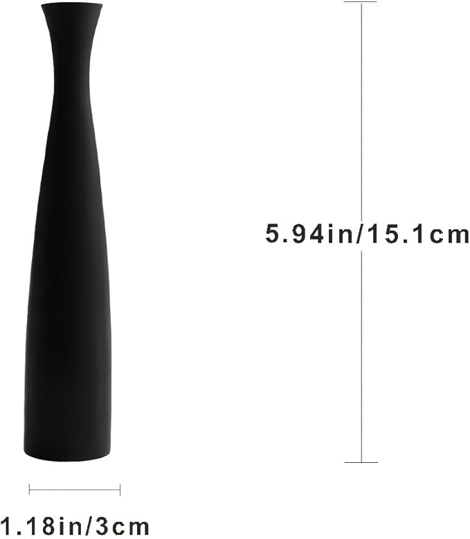 Matte Black Vase 2PCs| Minimalist Vase for Home Decor | Tall Skinny Vases | 3D Printed Plastic Faux Ceramic Cylinder | Aesthetic Single Stem Holder for Wedding Living Room Table Centerpiece (Black)