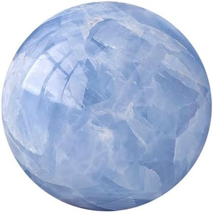 StoneStory Natural Celestite Healing Quartz Crystal Sphere Ball Gemstone for Reiki Balancing Meditation Energy Home and Office Decoration Large 500-800grams (6-8cm, Blue Celestite)