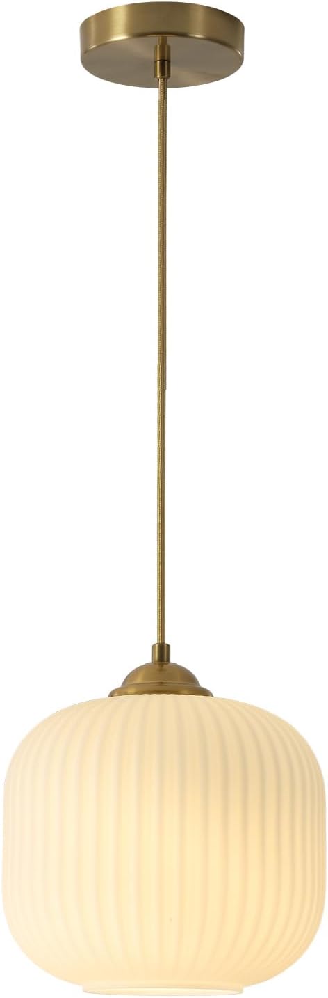 KCO Lighting Modern Gold White Glass Pendant Light Contemporary Brass Metal Kitchen Island Dining Pendant Light Industrial Large Globe Pendant Lamp 1-Light Round Ball Hanging Lighting Fixture
