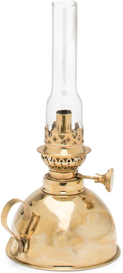 Kings County Tools Small Antique-Style Extra-Bright Oil Lamp | Brass Body with Glass Chimney | 4" Wide by 9" High