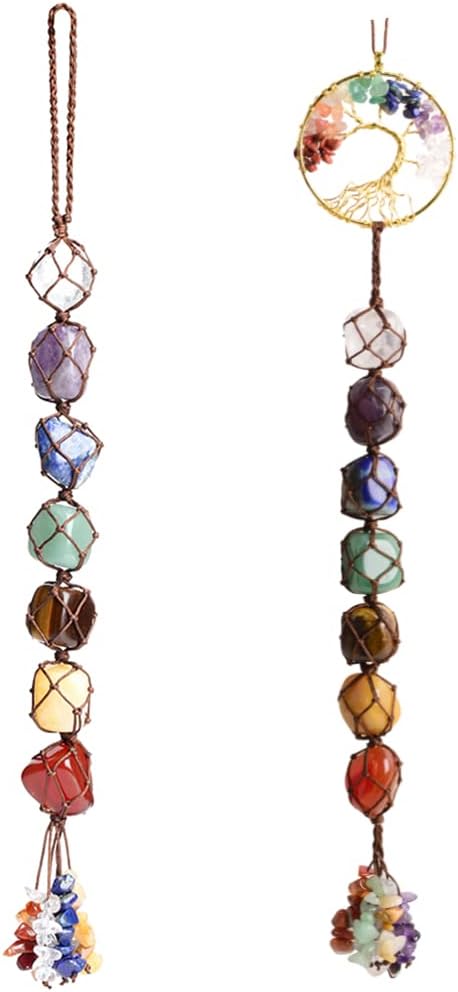 Anjiucc 7 Chakra Stone Healing Crystal Tree of Life Wall Hanging Home Interior Decoration，Window Decoration，Yoga Meditation