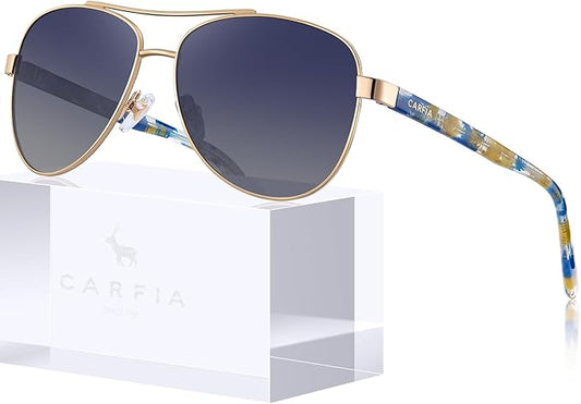 CARFIA Polarized Sunglasses for Women UV Protection Acetate Arms Metal Frame Woman's Shades CA3216