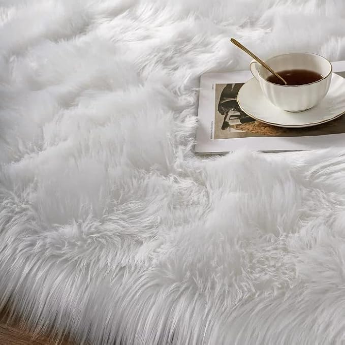 White Faux Sheepskin Fuzzy Fur Rugs for Bedroom Small Machine Washable Fluffy Area Rugs for Living Room 2x4 Shag Nursery Rug