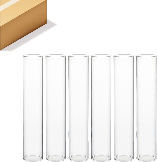 WGVI Hurricane Candle Holder Sleeve, Wide 4", Height 30", Clear Glass Cylinder Candleholder, Chimney Tube, Open Ended Candle Shade, 6 Pieces Bulk