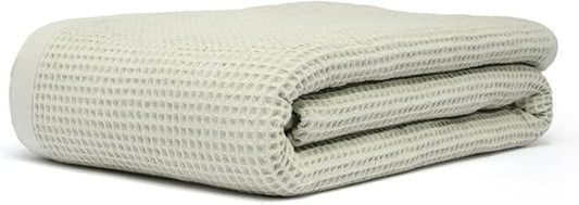 GOTS Certified Organic Cotton Waffle Weave Blanket, King Bed Size,108"X90" Cozy Throw Blanket for Couch, Modern Home Decor, Throw Blankets,Comfy Waffle Blanket Soft Bed Blankets -Sea Foam