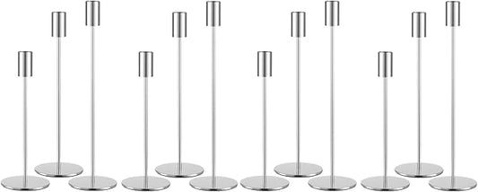 Set of 12 Silver Taper Candle Holders, Tall Candle Holder, Metal Silver Candlestick Holders, Fits 3/4 inch Thick Candle&Led Candles, for Table Centerpiece, Wedding, Dinning, Party Home Decor