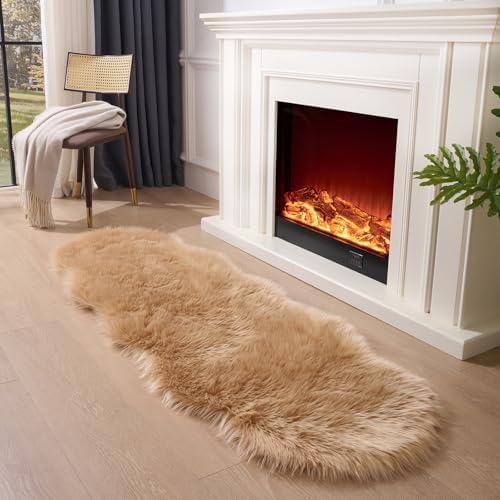 Faux Fur Rug Runner 2x6 ft Brown - Machine Washable Super Soft Plush Shaggy Fluffy Area Carpet,Sheepskin Rug Fuzzy Floor Mat for Bedroom, Sofa,Living Room, Bedside, Nursery & Kids Room