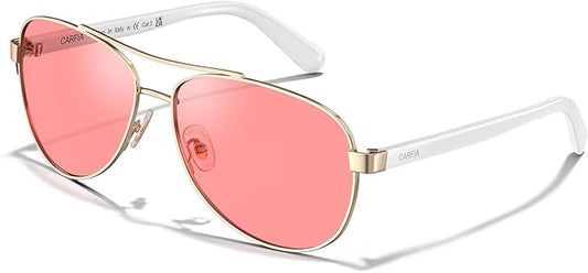CARFIA Retro Trendy Pilot Sunglasses for Women Polarized UV Protection, Lightweight Outdoor Driving Lady Sunnies Metal Frame
