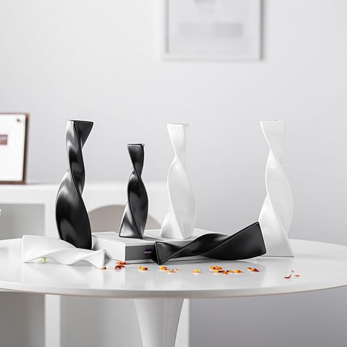 Bud Vase Small Ceramic Bud Vase Single Flower Stem Vase for Modern Home Decor for Centerpieces Twist Minimalism Style Vase Home Decorative Floral Centerpiece for Wedding and Office (White)