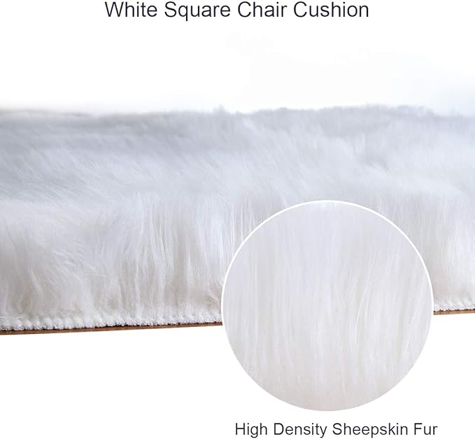 Softlife White Faux Fur Sheepskin Chair Cover 6 PCs Seat Cushion Pad Super Soft Area Rugs for Living Bedroom Sofa Dorm (1.6ft x 1.6ft)