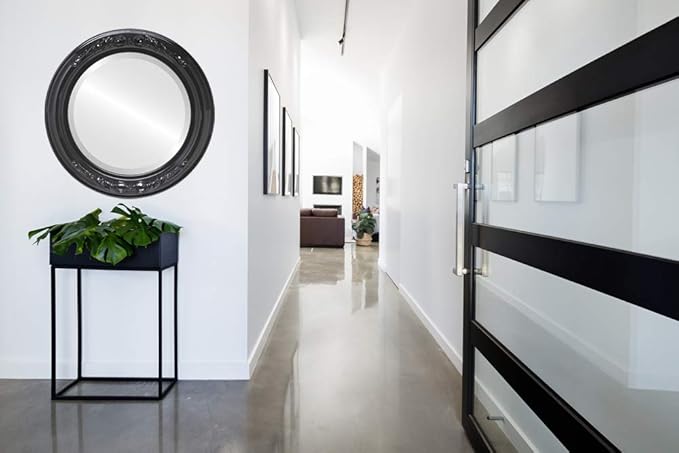 OVALCREST Round Beveled Wall Mirror for Home Decor - Florence Style - Gloss Black - 22x22 Outside Dimensions